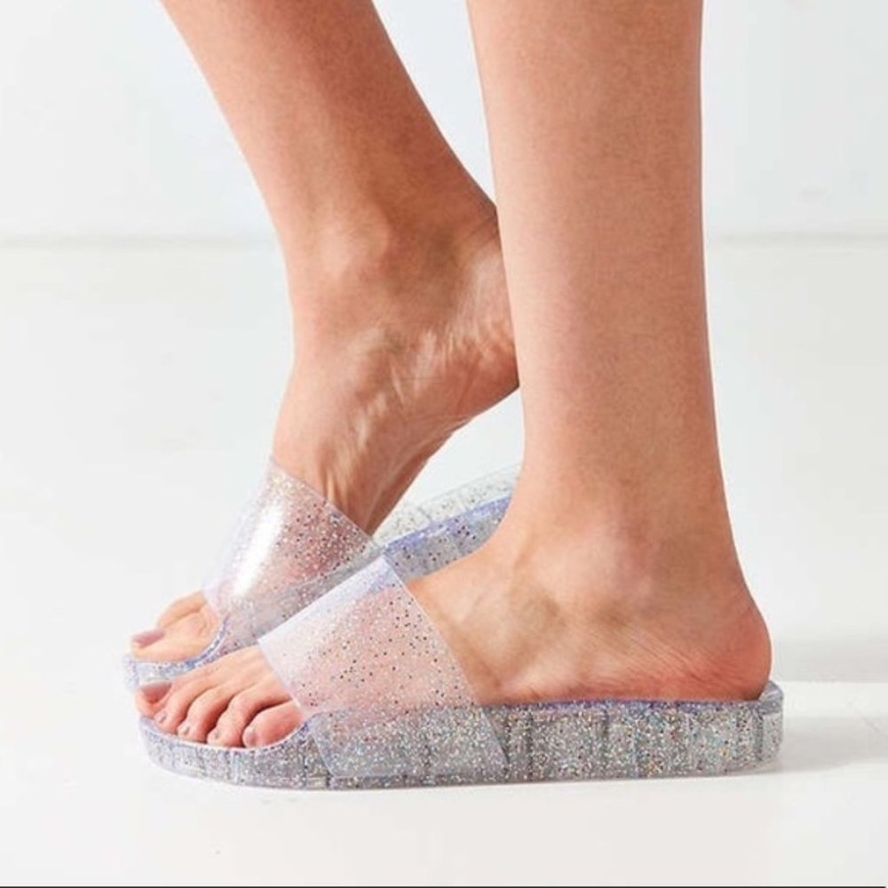 Urban Outfitters Clear Glitter Jelly Slides